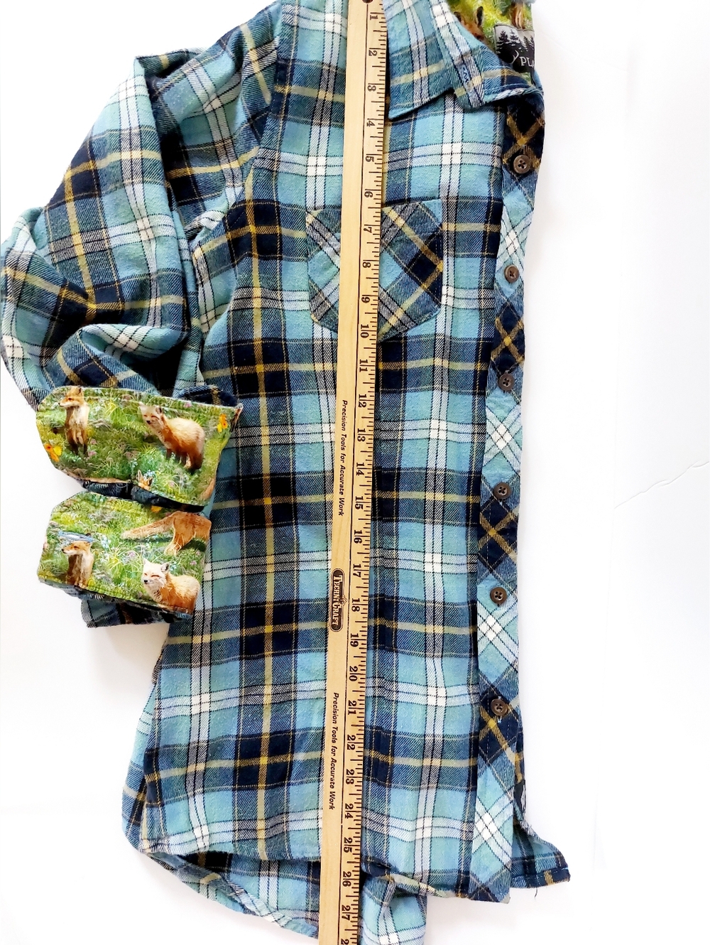 Fox Blue Plaid Flannel Pladra Shirt  Medium 100% Cotton Made In USA Western - Picture 7 of 7